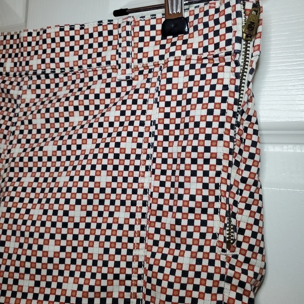 Tory Burch Pants Womens 28 Red Black Check Cropped Stretch Side Zip